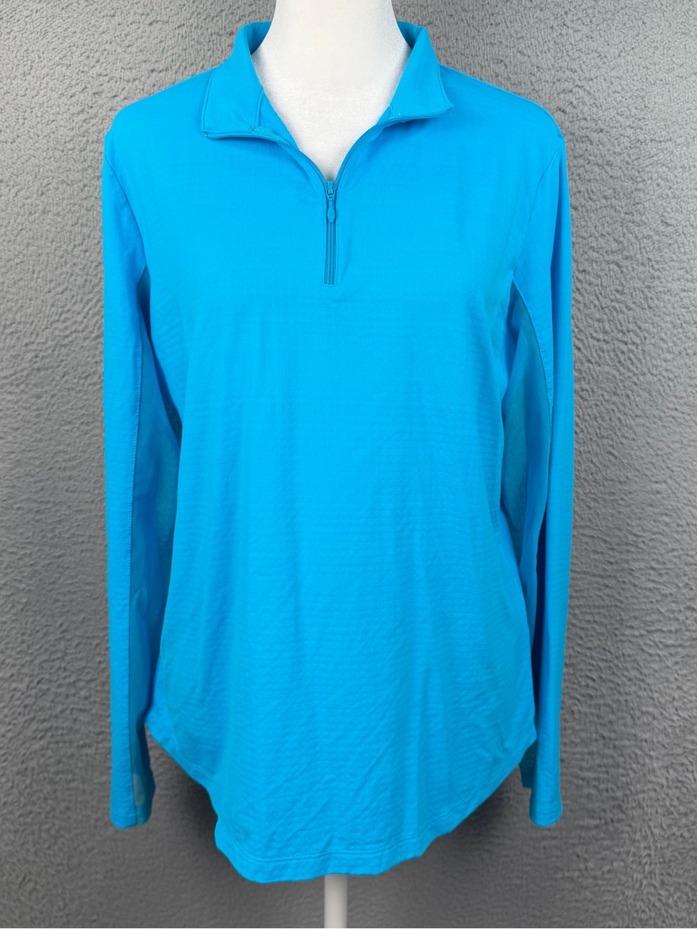 IBKUL Top Womens Large Blue Long Sleeve Quarter Zip Mesh Performance Golf UPF 50